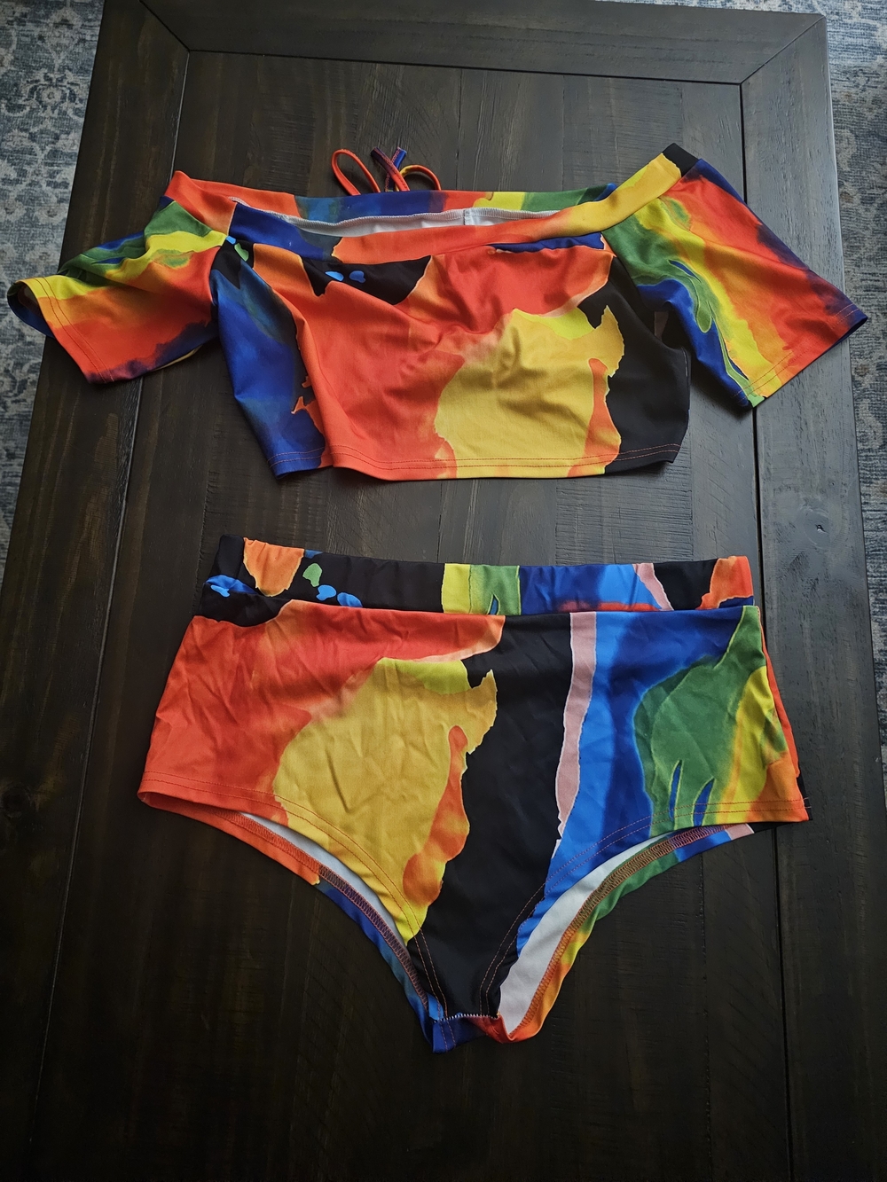 Multicolor Off-Shoulder High-Waist Bikini Set